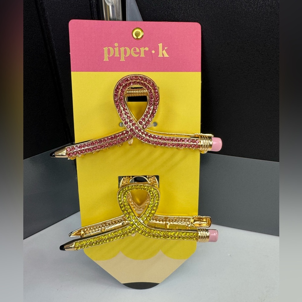 Piper K Pink and Yellow Crystal Hair Clips